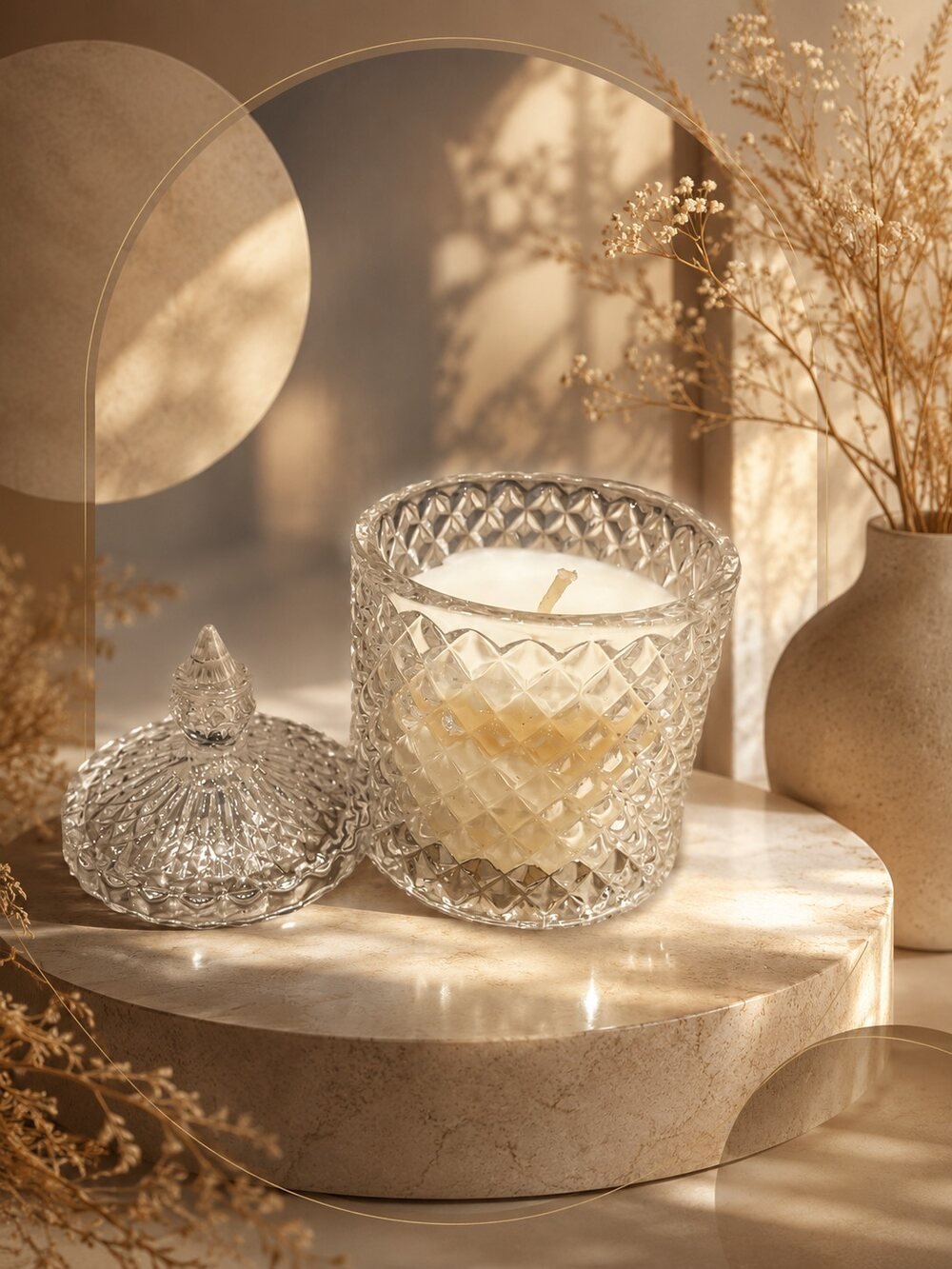 Crystal-Cut Glass Jar Candle with Lid